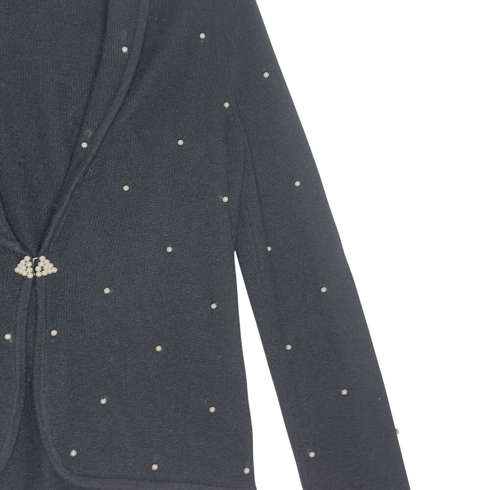 Vintage Jones NY Pearl Beaded Cardigan Sz Petite Small Black Wool Blend Coquette - Picture 3 of 12
